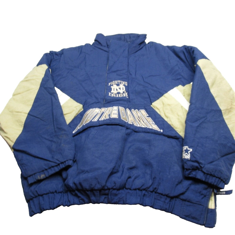 Starter Notre Dame Fighting Irish Jacket Men Large 1/4 Side Zip Anorak VTG